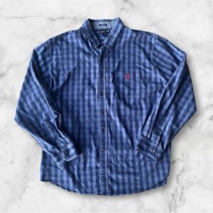 US Polo Assn Blue Plaid Checkered Long Sleeve Button Up Stretch Men’s‎ Size 2XL